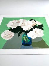 Load image into Gallery viewer, White Peony Bouquet In A Jade Room Giclee