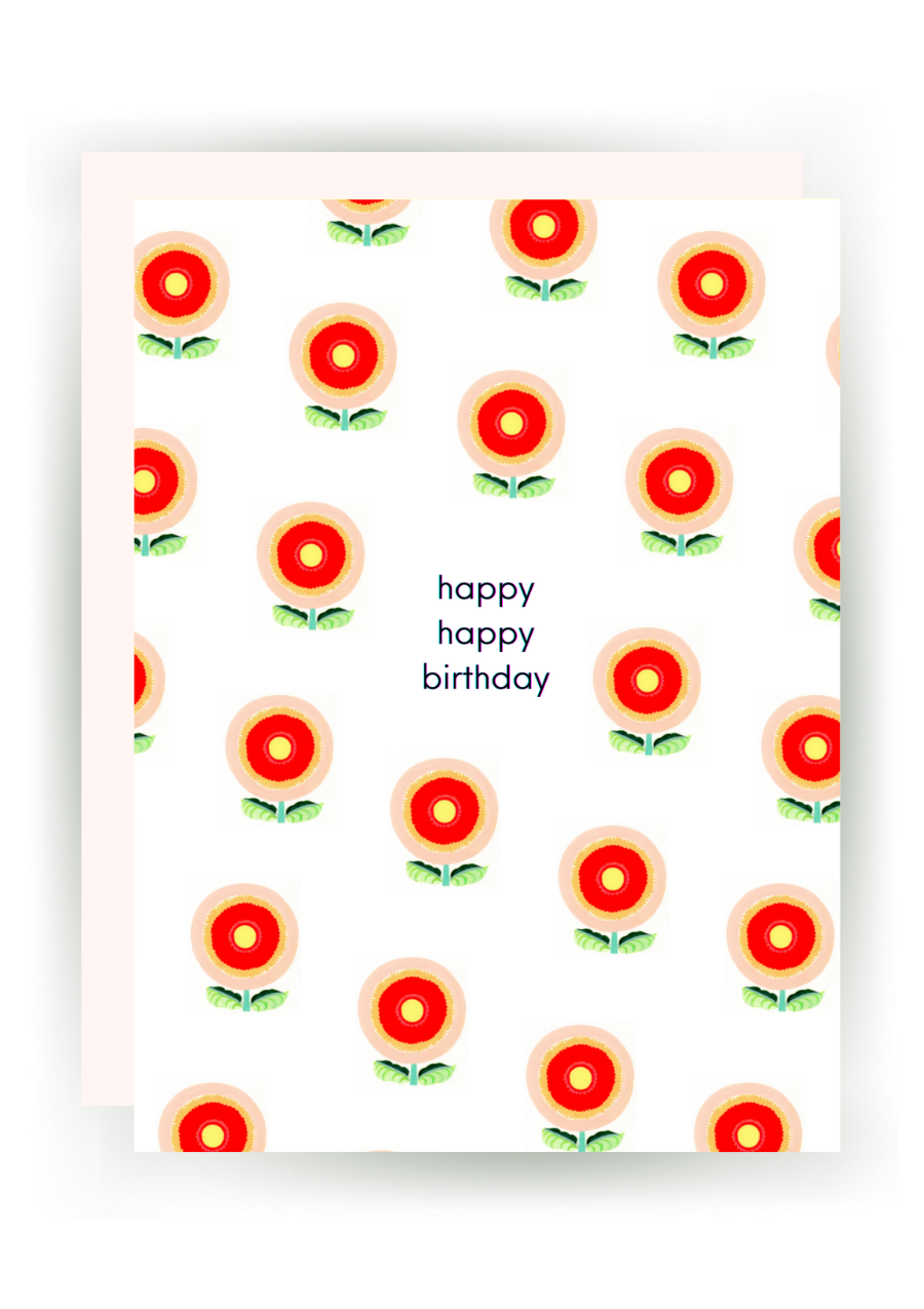 NF OC 18 HB /  'Happy Happy Birthday' Greeting Card (red sunflowers)