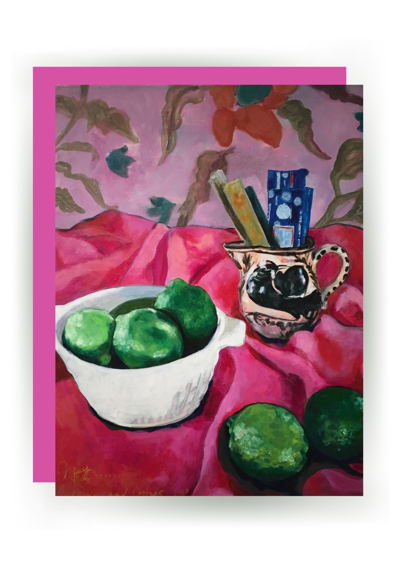 Incense & Limes Tropical Still Life Greeting Card