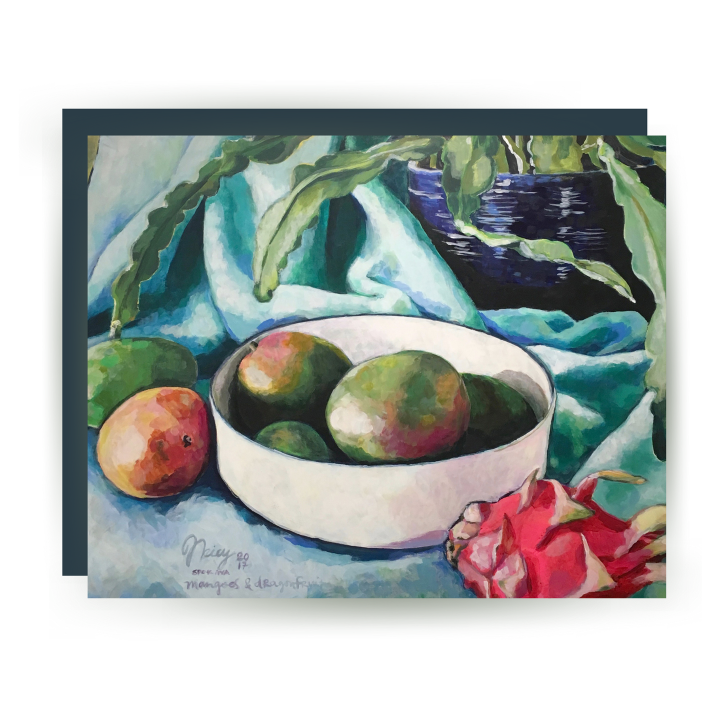 Mangoes & Dragonfruit Tropical Still Life Greeting Card