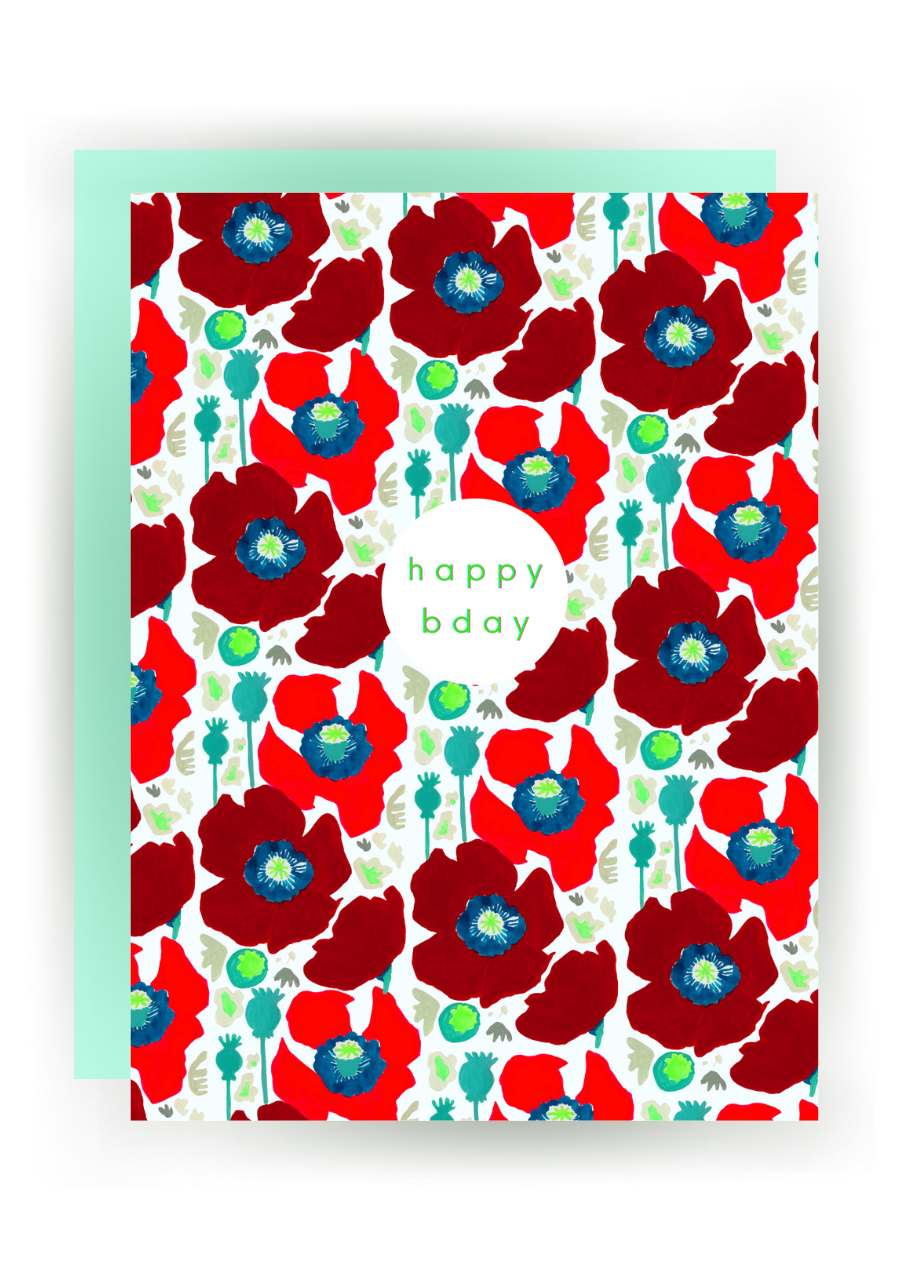 NF OC 35 HB /  'Happy Bday' Greeting Card (poppies)