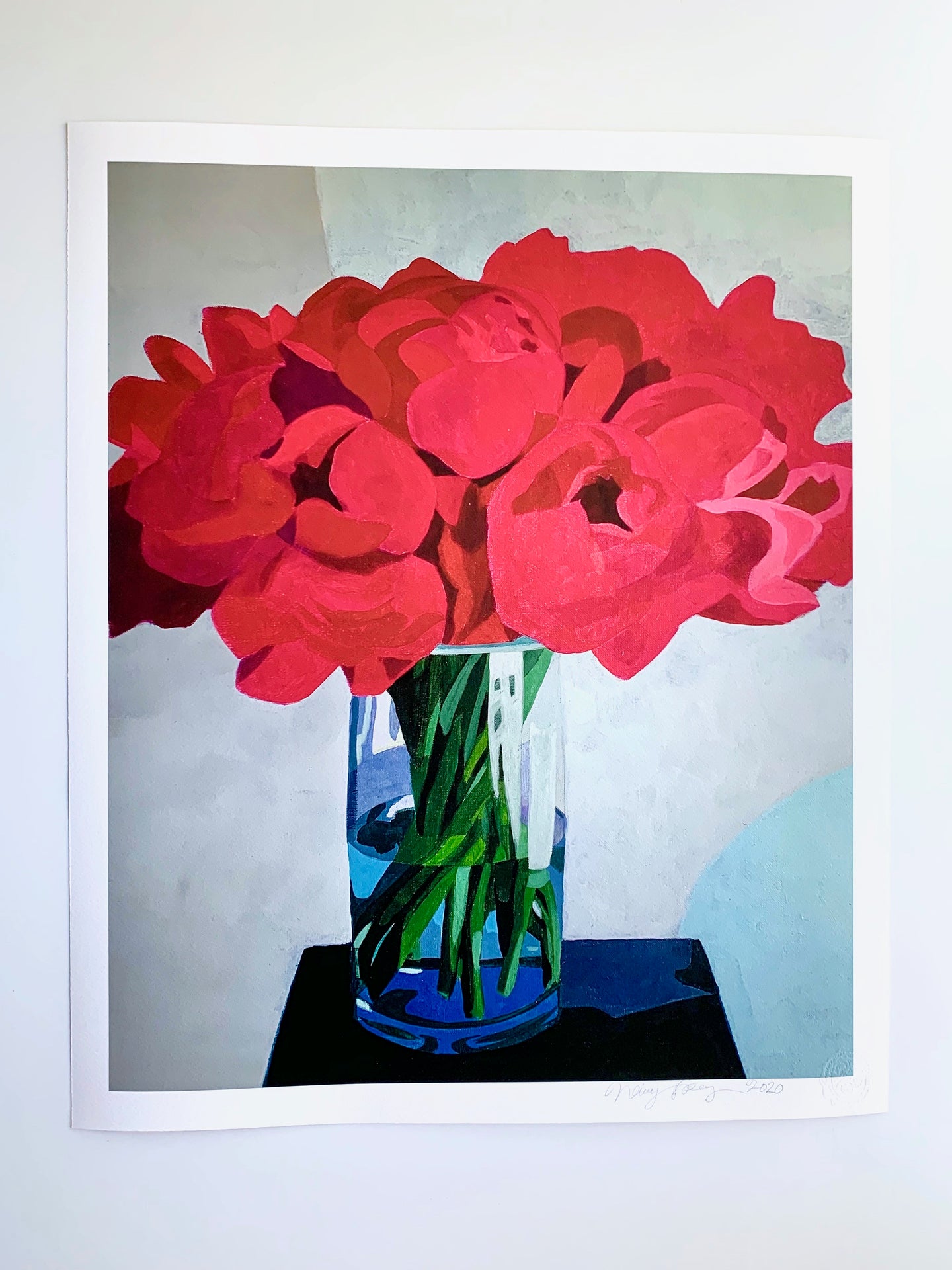 Ruby Red Peony Bouquet Giclee