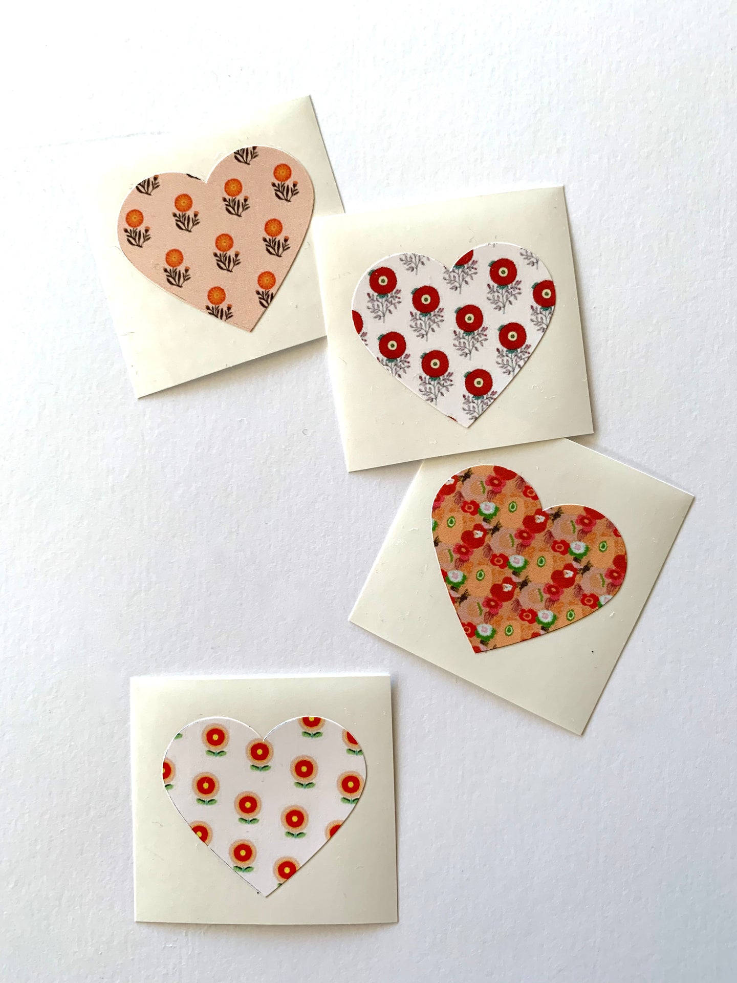 RED FLORAL Patterns (4) heart-shaped stickers