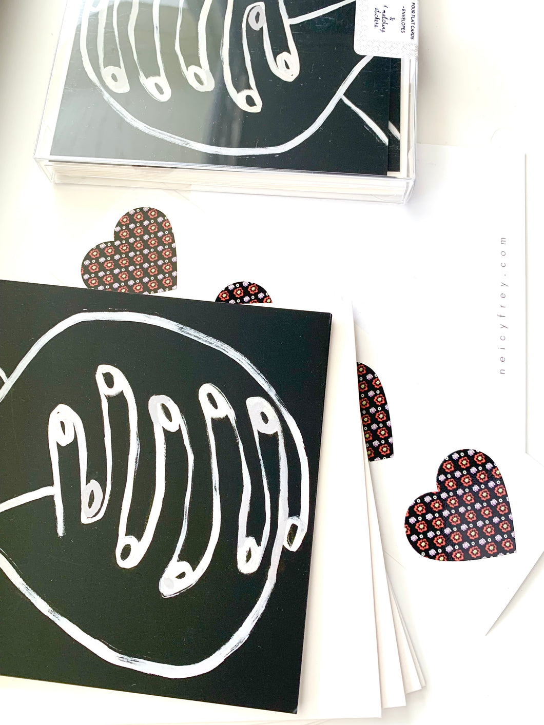 (4) Holding Hands Boxed Flat Card Set + STICKERS