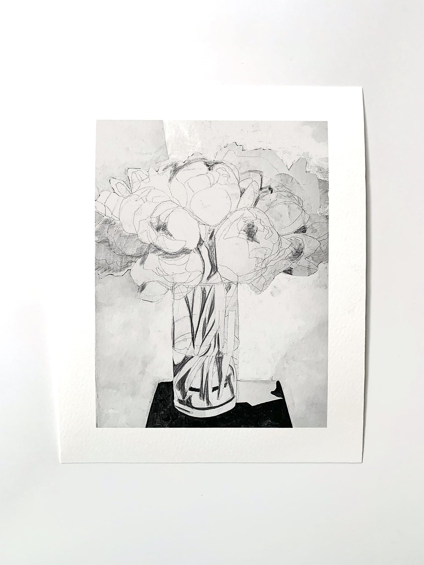 9 x 12 art print:  peony bouquet sketch