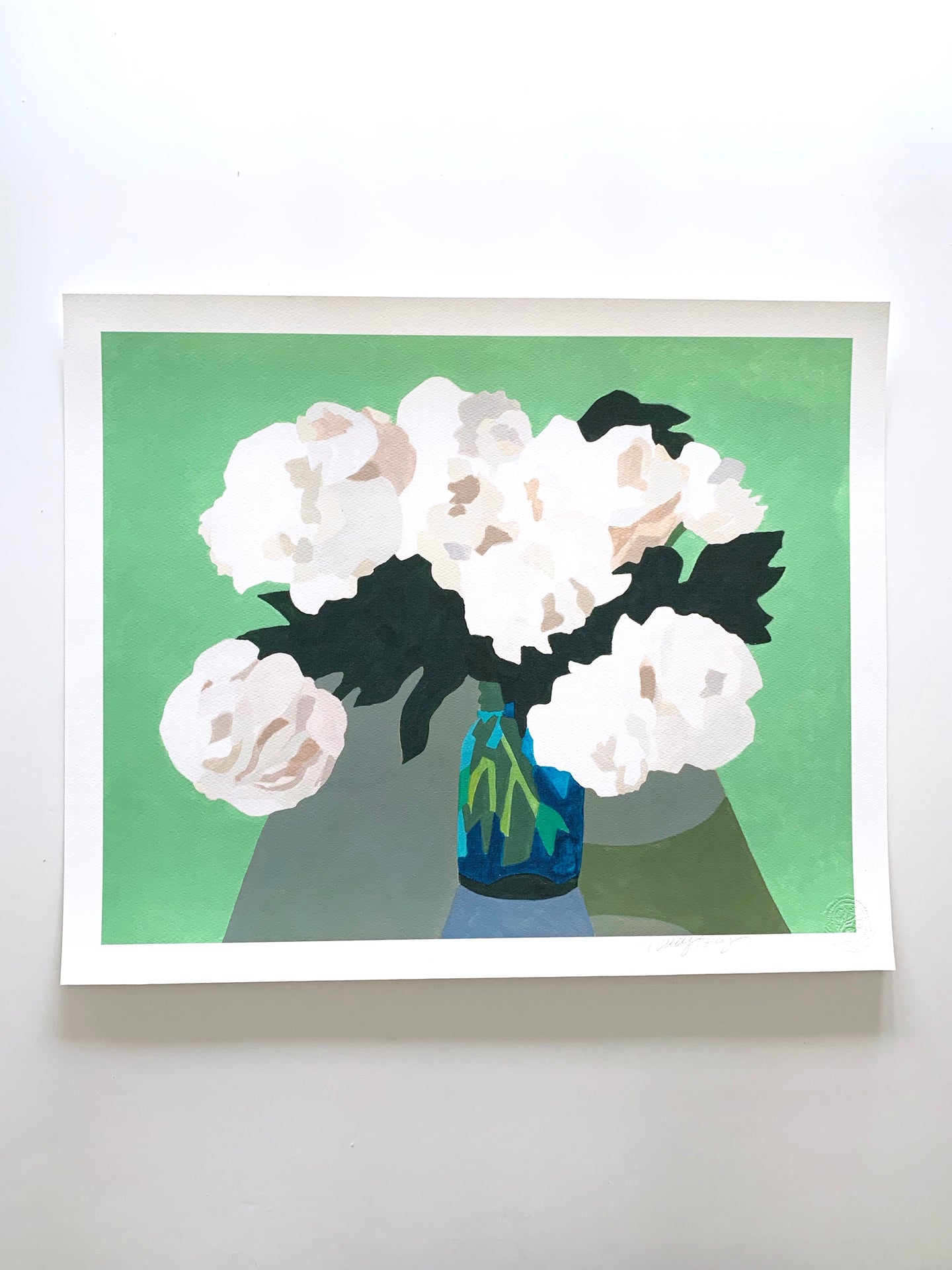 White Peony Bouquet In A Jade Room Giclee